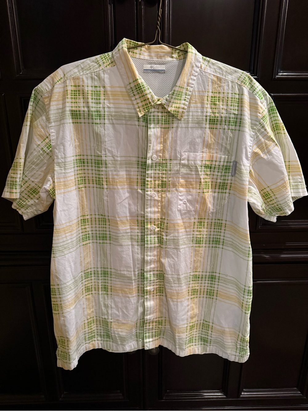 Columbia PFG White Plaid Short Sleeve Vented Fishing Shirt- Large